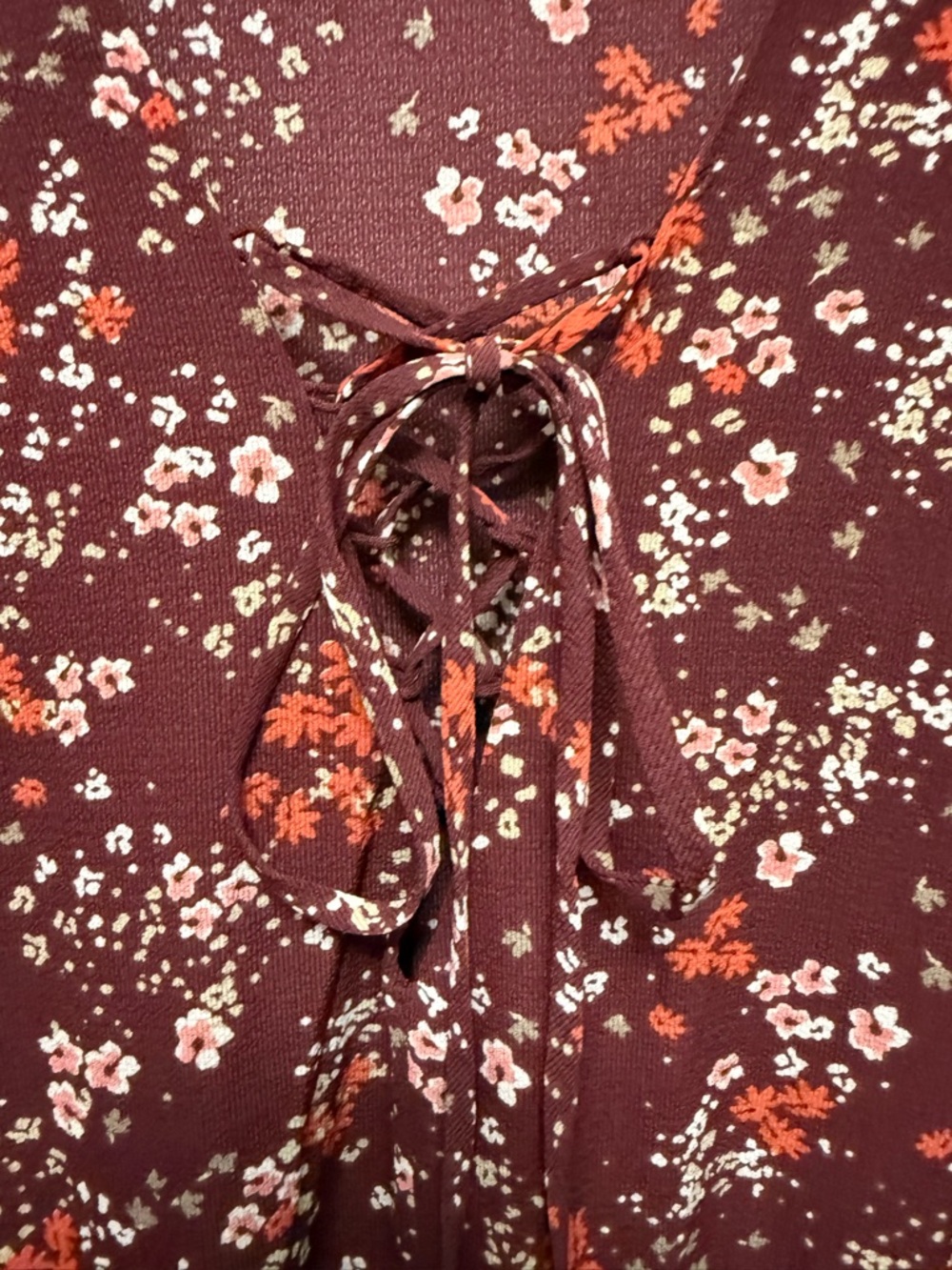 Lush Burgundy Puff Sleeve Ruffle Maxi Dress Cottagecore Size Large (36-6) - Picture 4 of 15